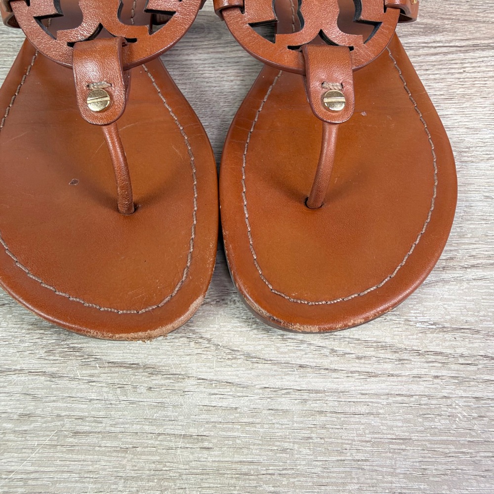 Tory Burch Miller Leather Logo Thong Sandals Tan Womens 9.5 - Picture 6 of 7